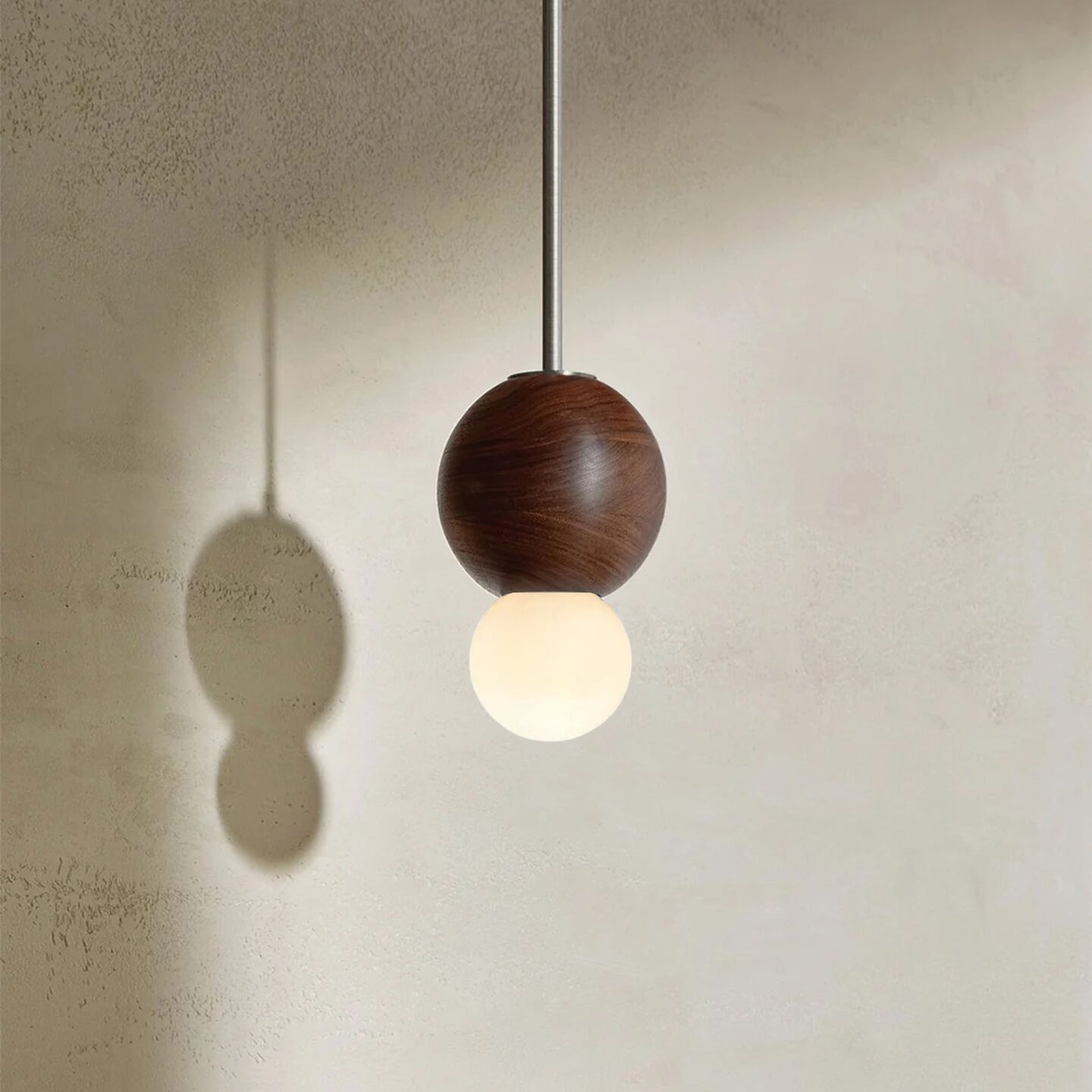 Bright Beads Sphere Pendant in Walnut & Brushed Nickel with Solid Rod